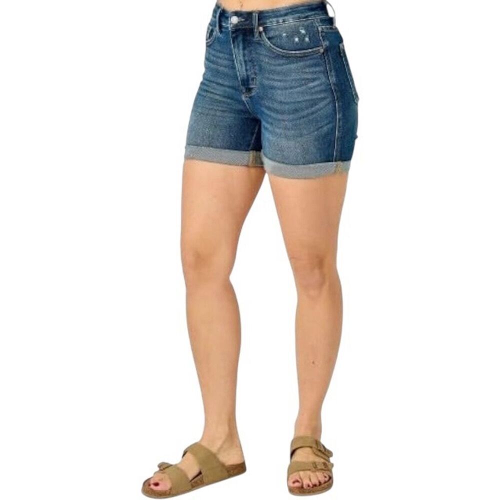 Judy Blue Women's 3XL High Waist Cuffed Denim Shorts Tummy Control